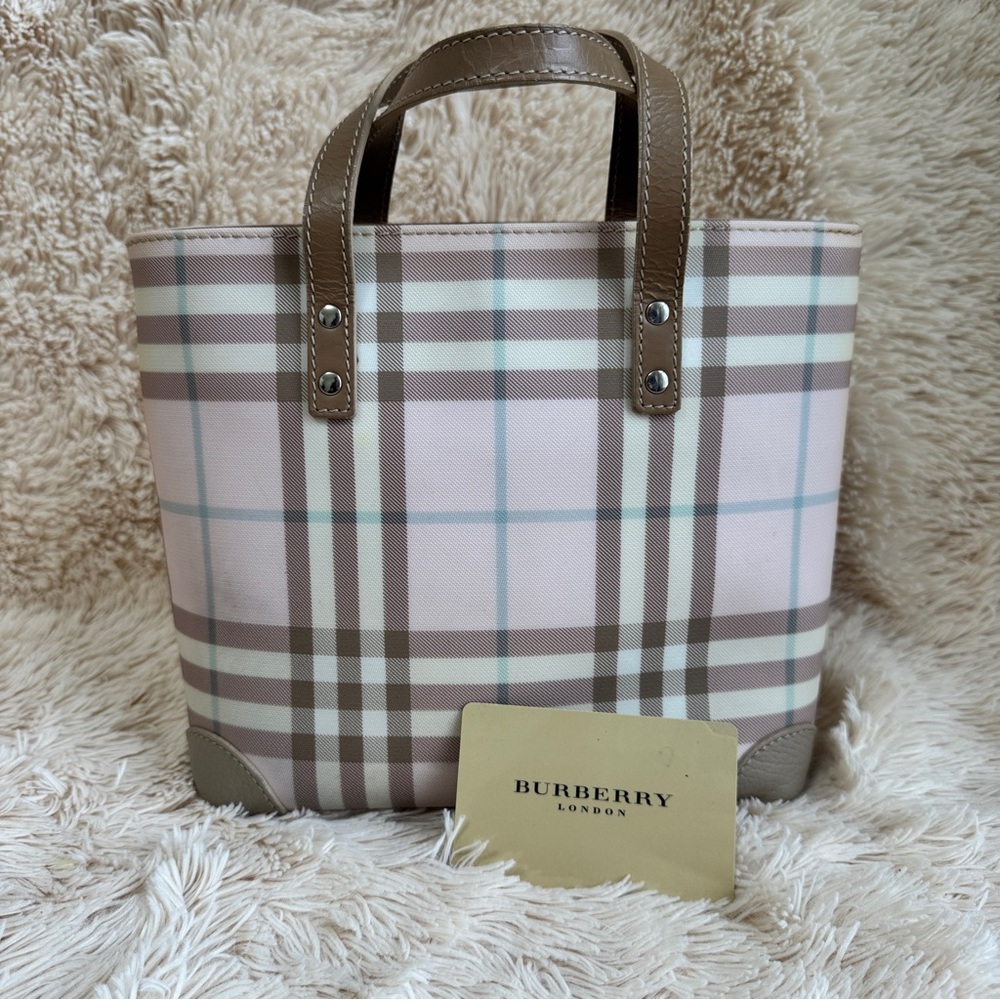 Burberry Plaid Nova Check Small Tote Handbag - Taupe and Candy Pink - Silver HW - Picture 15 of 15